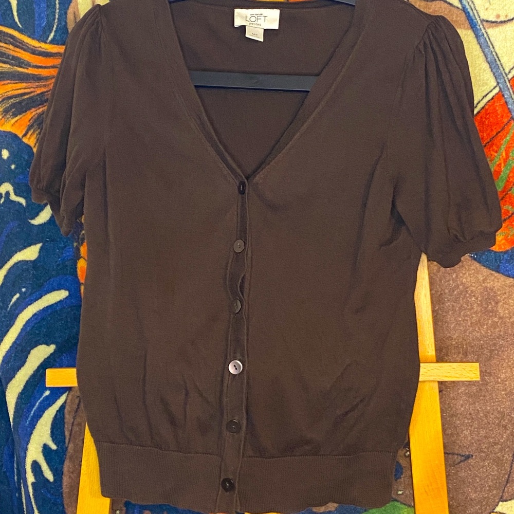 Ann Taylor LOFT Petites Button-Up Short-Sleeve Sweater, Size MP